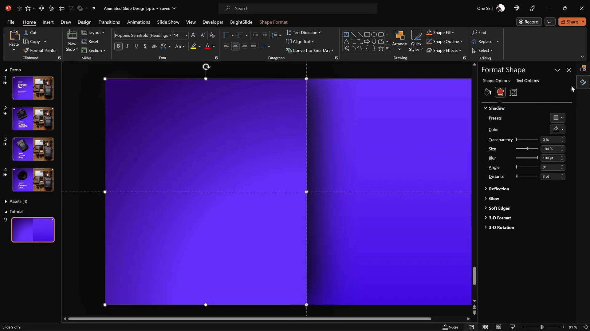 Rectangle with subtle gradient and soft shadow on slide