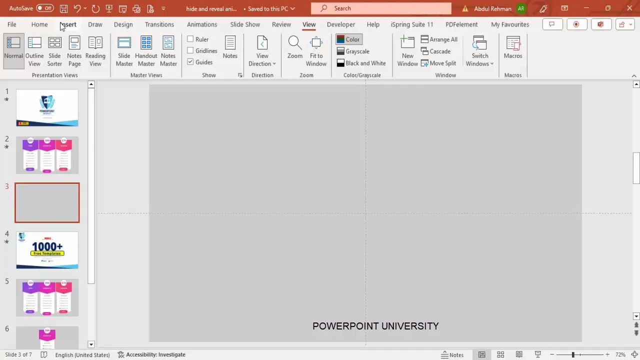 Setting slide background and enabling guides in PowerPoint