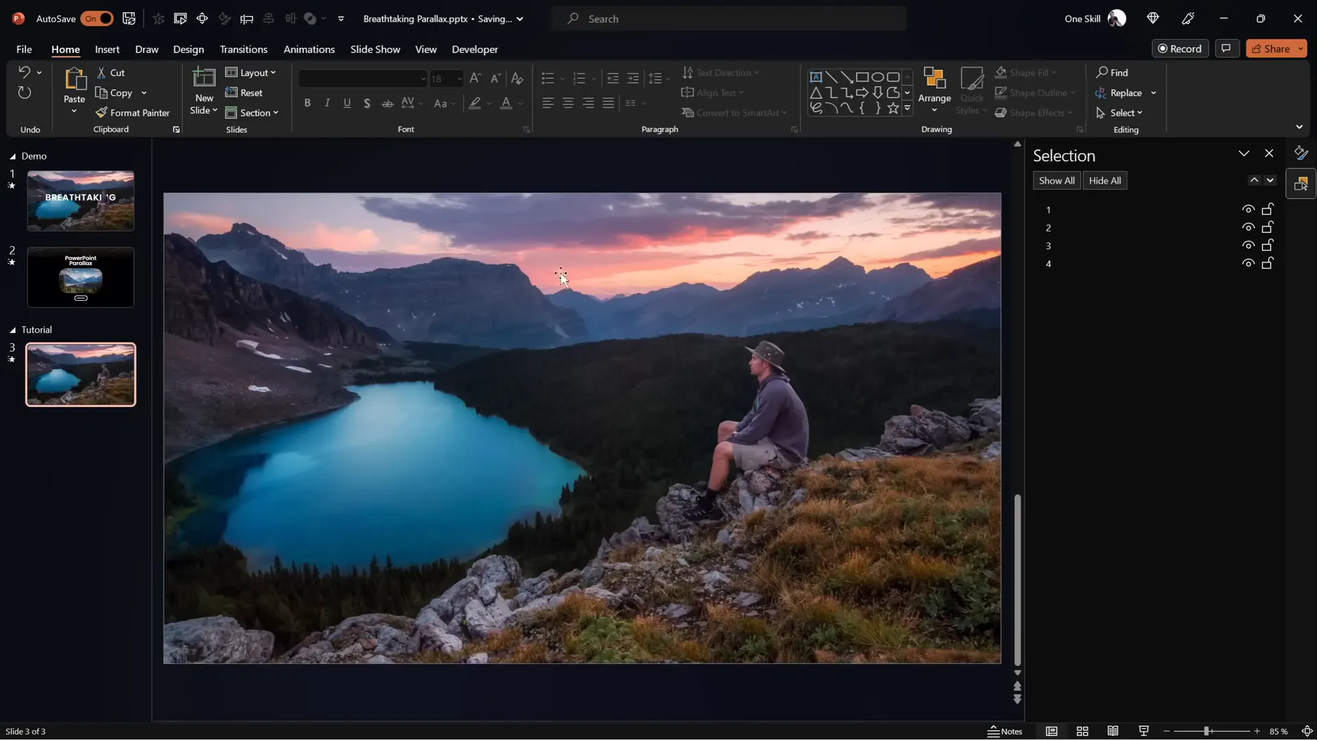 PowerPoint slide with four image layers stacked
