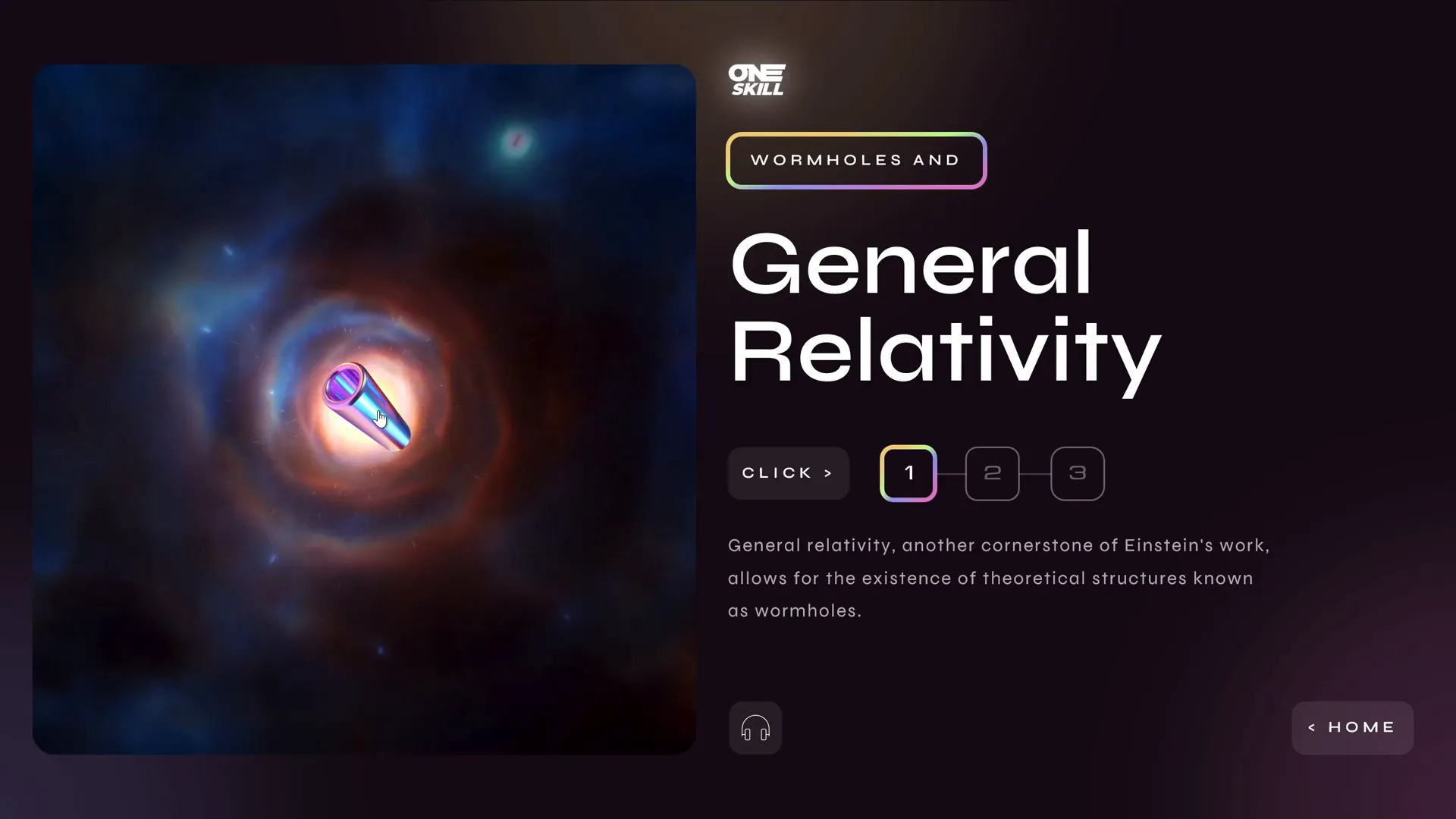 Wormholes slide with text flickering and video