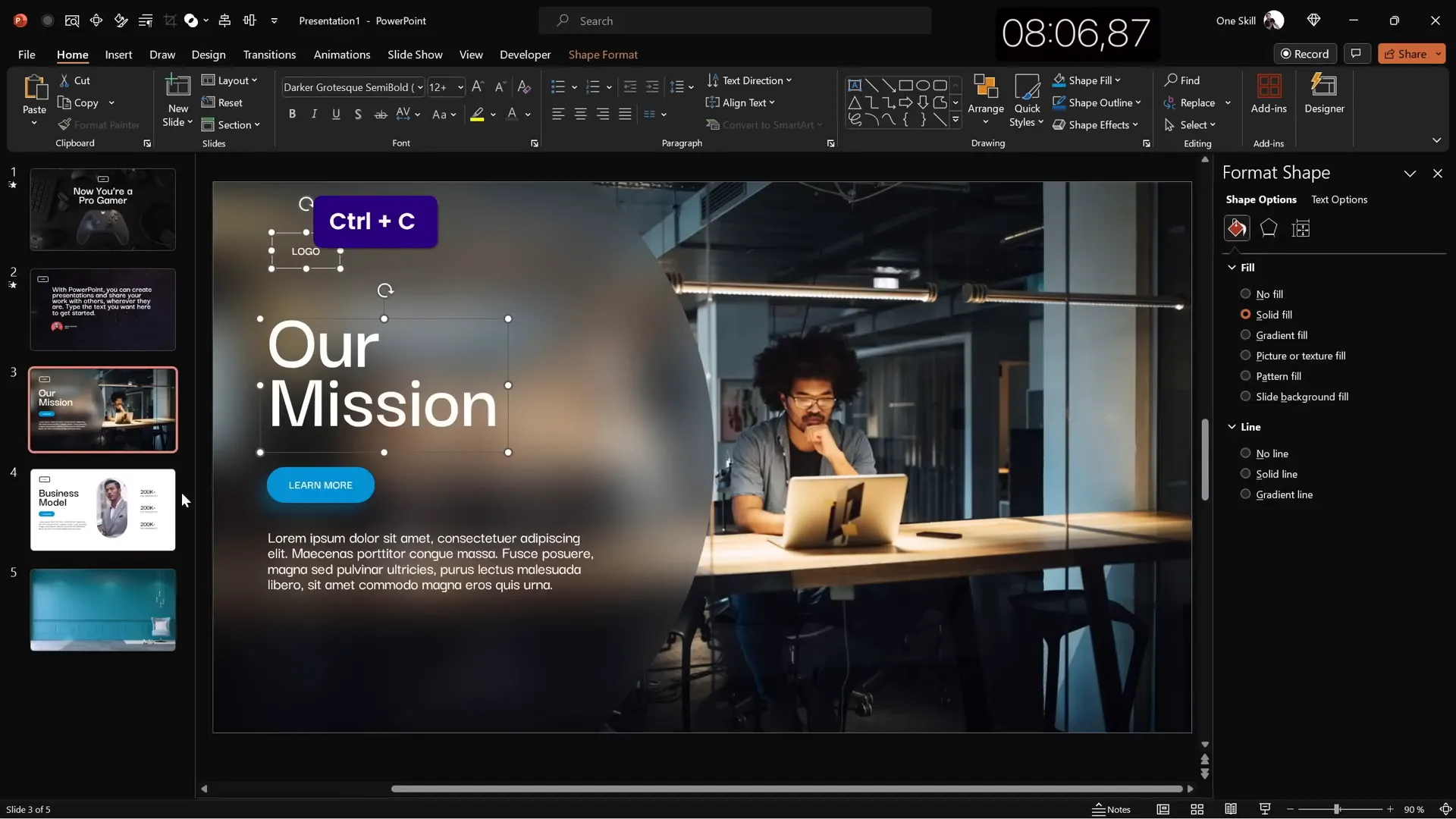 Full-screen photo of wall as slide background