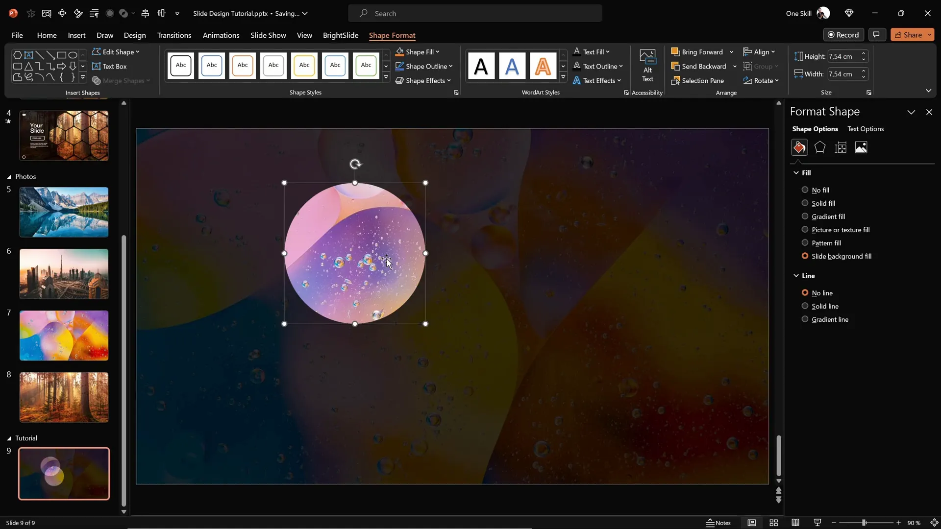 Using slide background fill feature on a circle shape