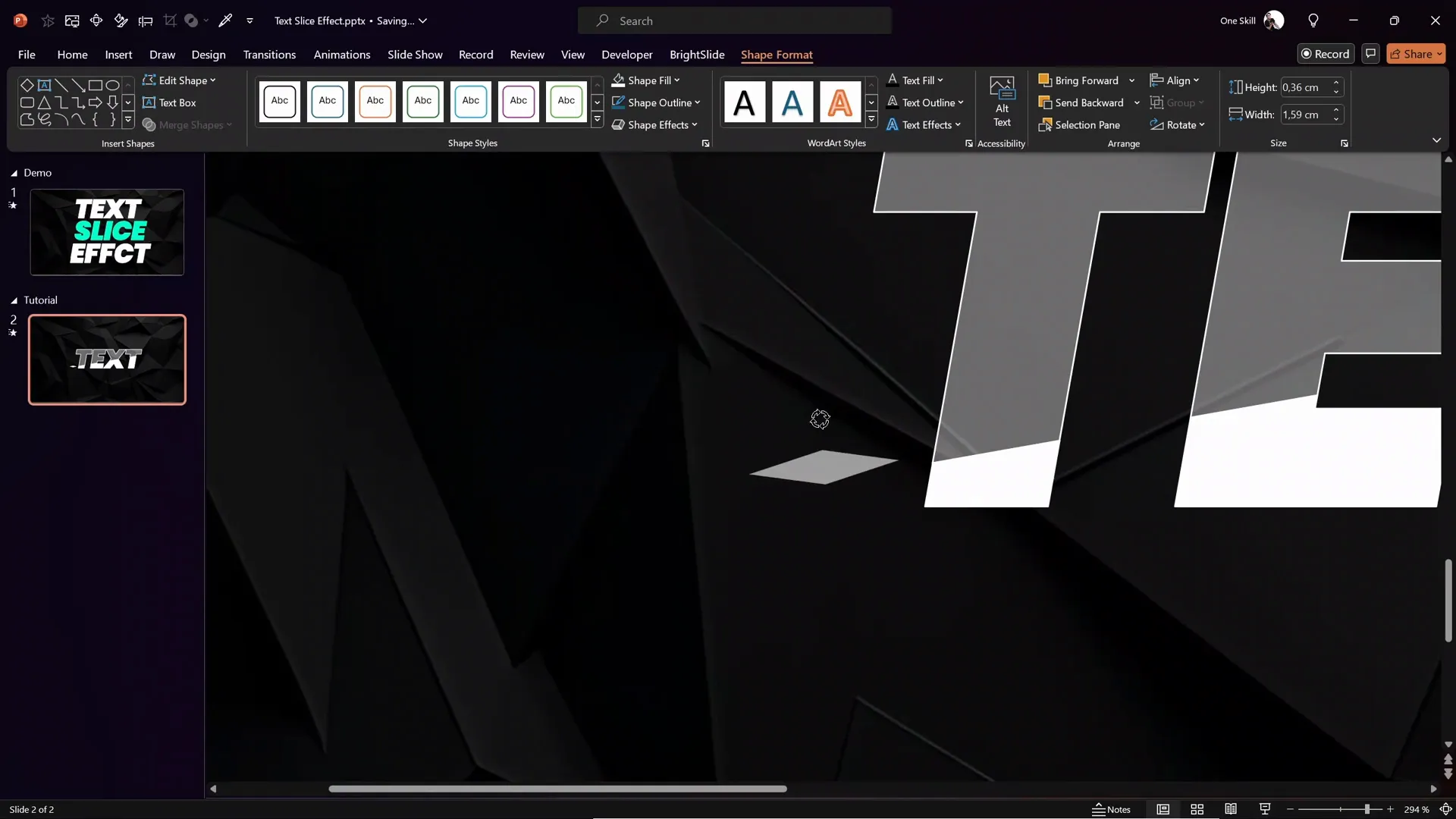 Small diamond shape positioned and rotated to match text slice angle