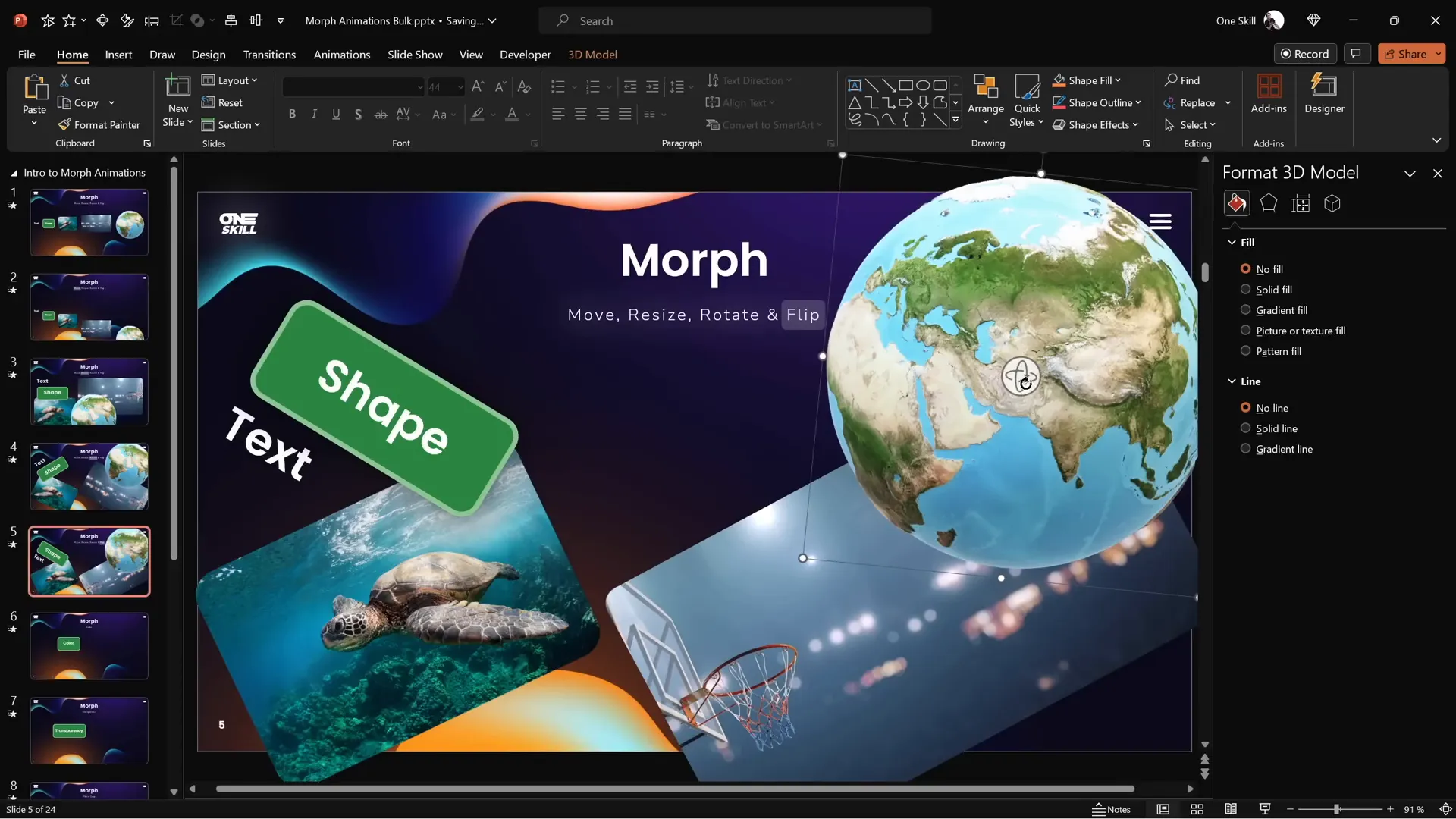 Flipping objects and 3D model with Morph transition