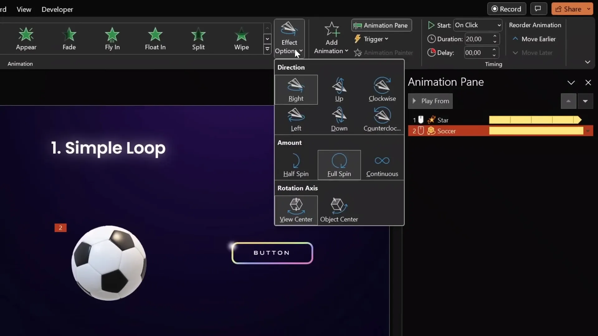 3D soccer ball turntable animation with continuous loop