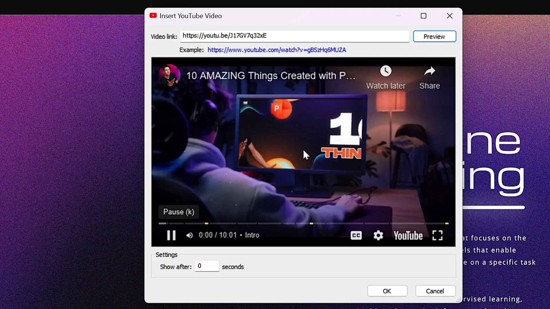 Inserting and previewing YouTube video in PowerPoint course
