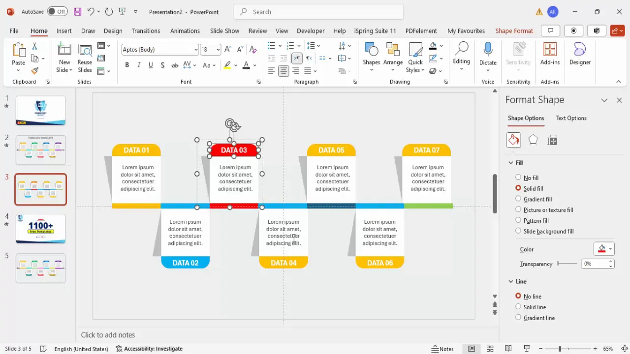 Timeline segments with customized colors applied