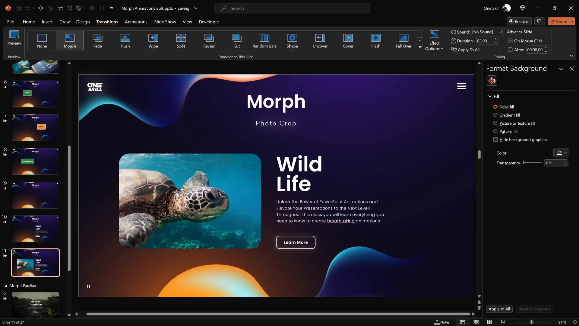 Photo sliding into cropping area with morph transition