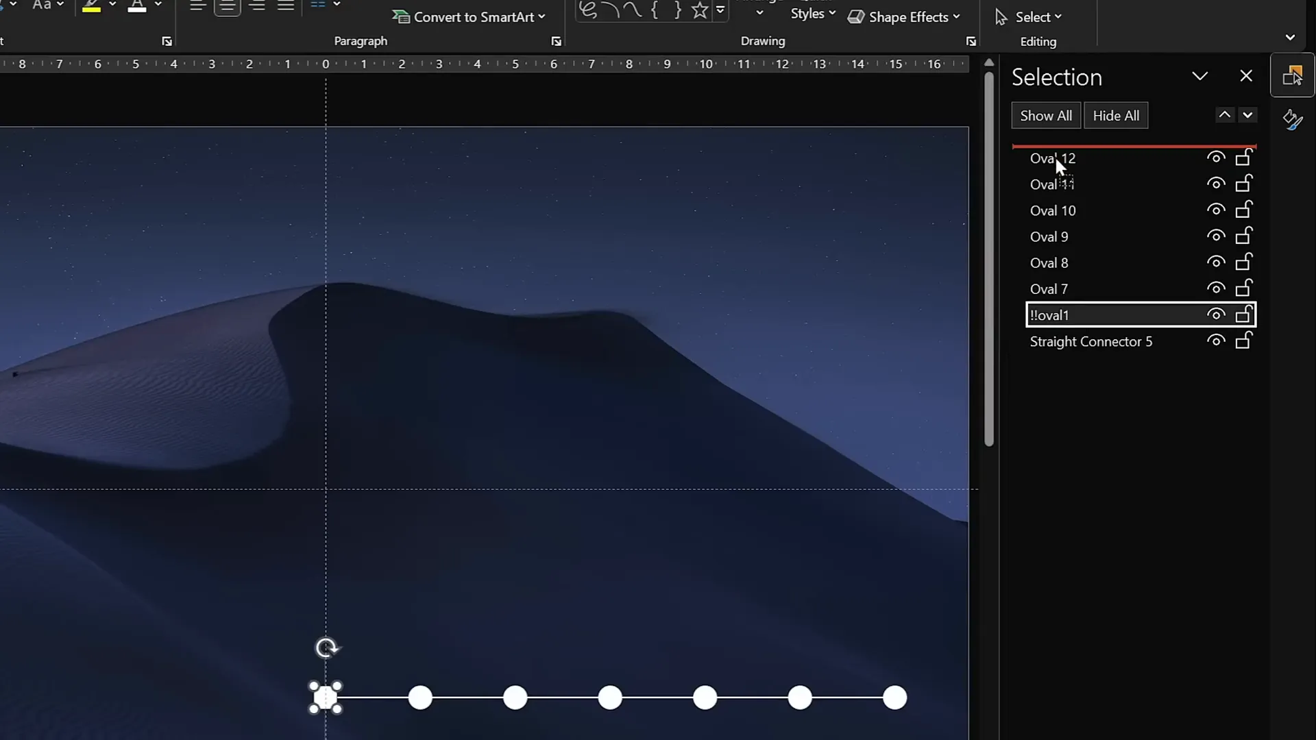 Selection pane showing renamed circles for morph animation