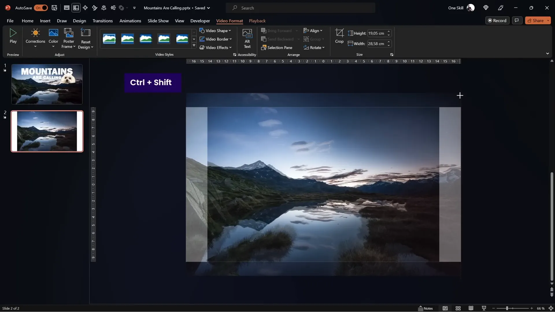 Inserting and resizing the video to cover the entire slide