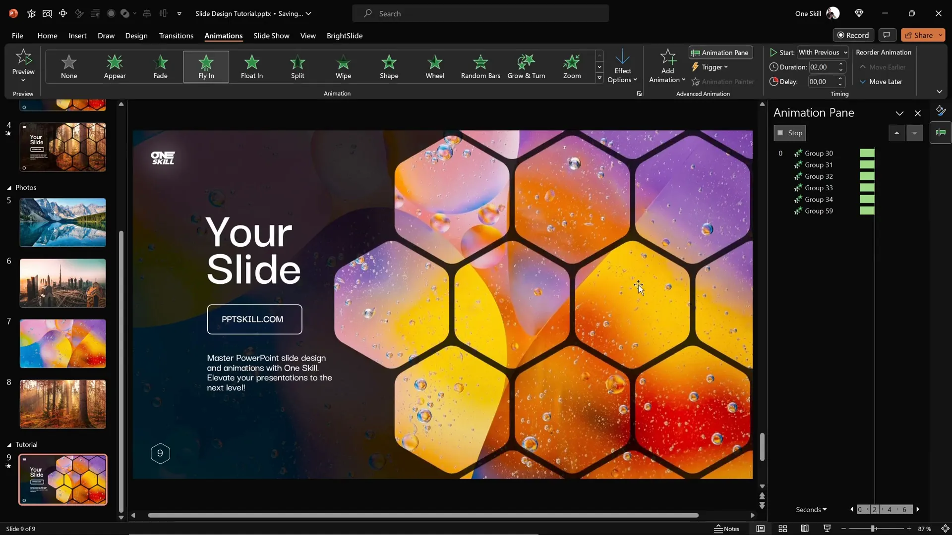 Text boxes with bounce animation on slide