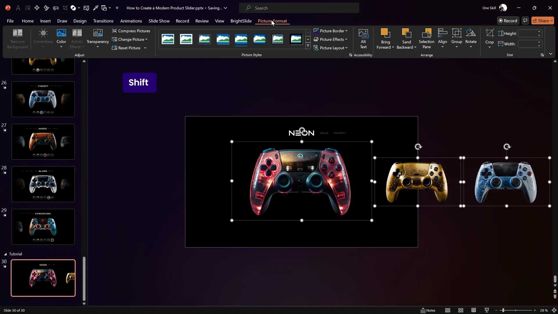 Three gaming controller images aligned on slide