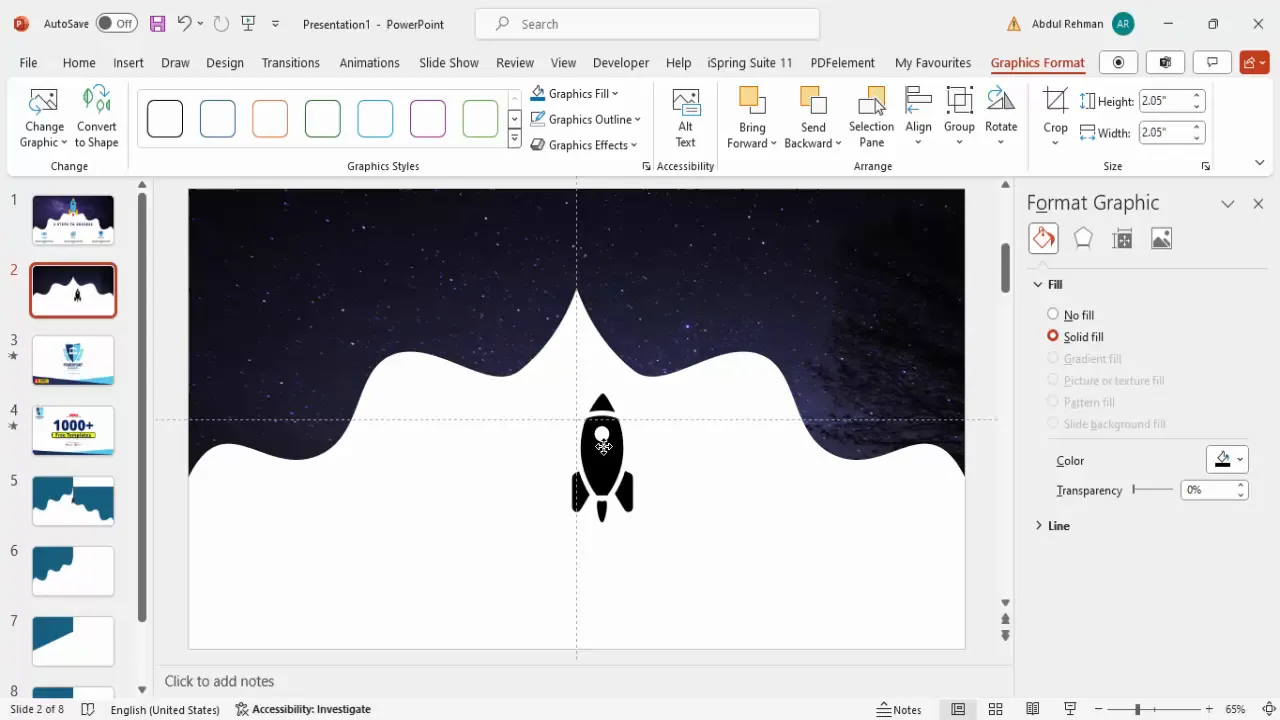 Rocket icon inserted, colored, and positioned on the slide