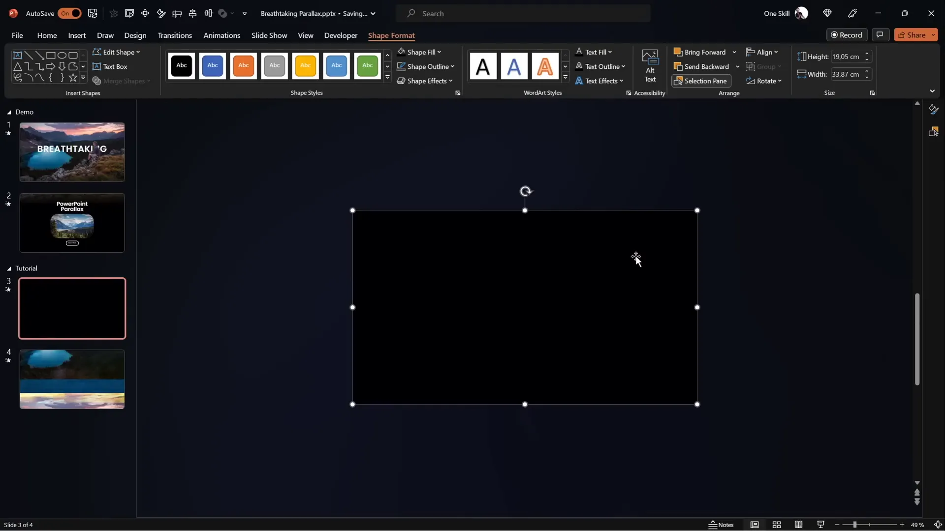 Using black rectangle to mask edges of layers on both slides