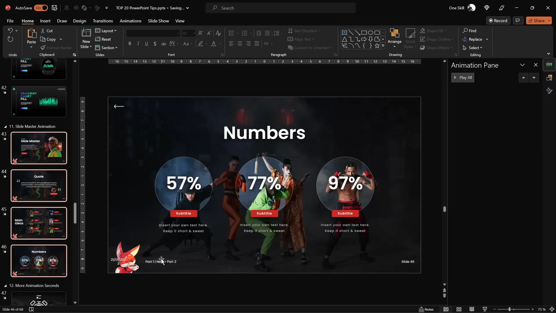 Slide Master with animations applied to background and playback icon