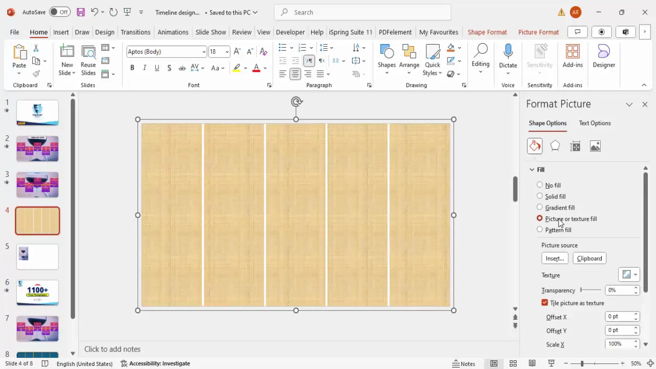 Filling timeline blocks with an image texture