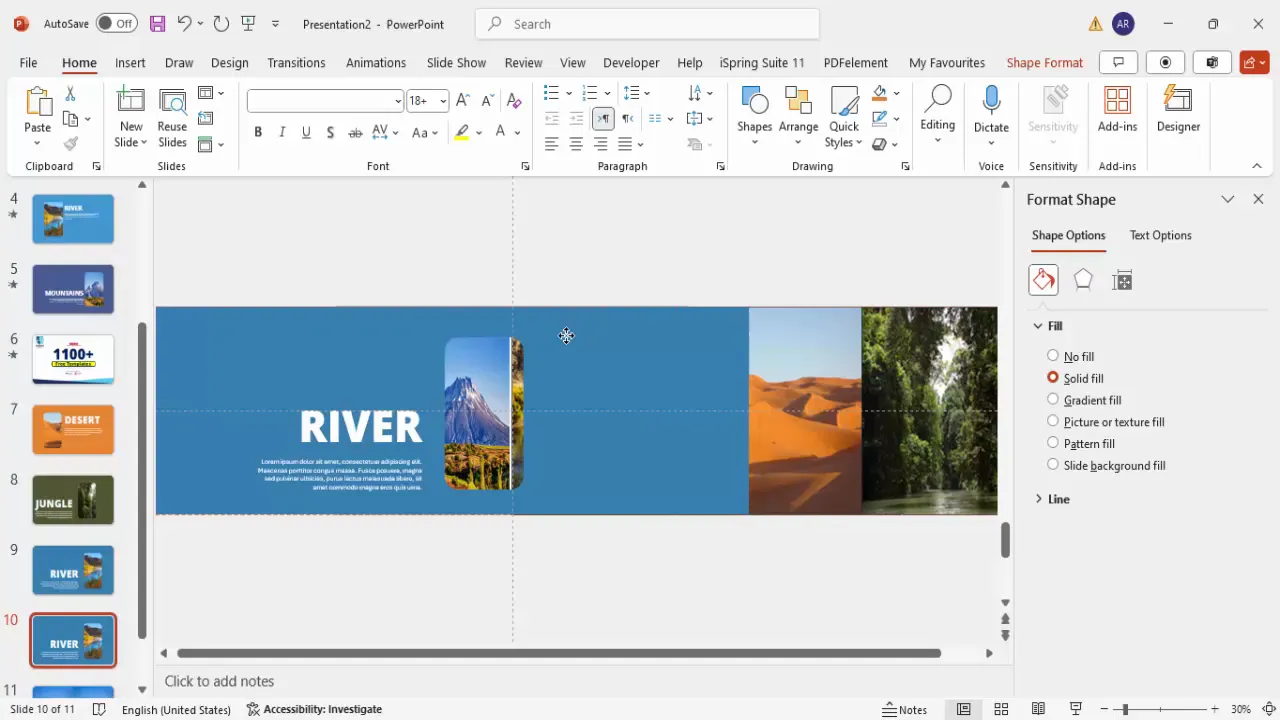 River scene slide with adjusted frame and text