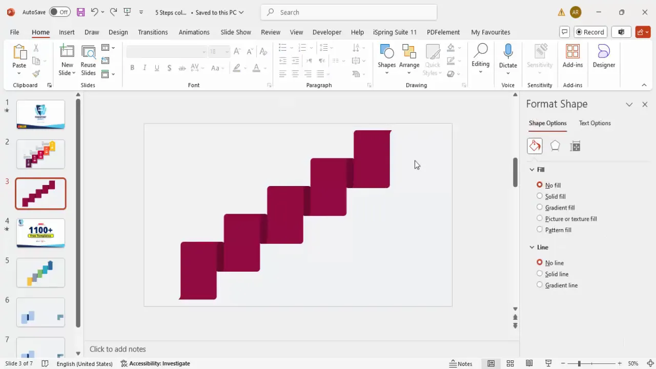 Duplicated infographic shapes arranged vertically for five steps