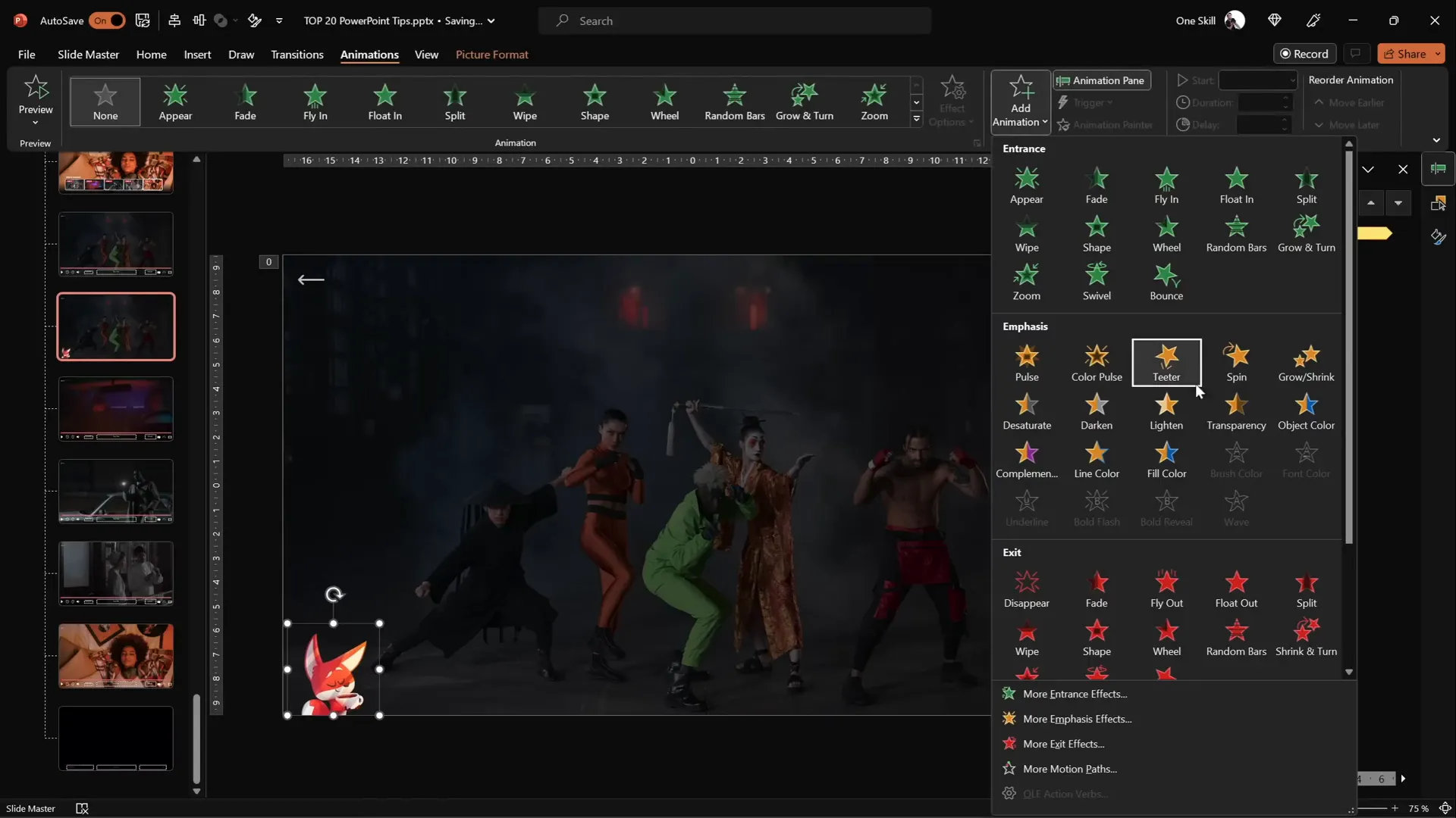 Adding motion path animation to an object in slide master