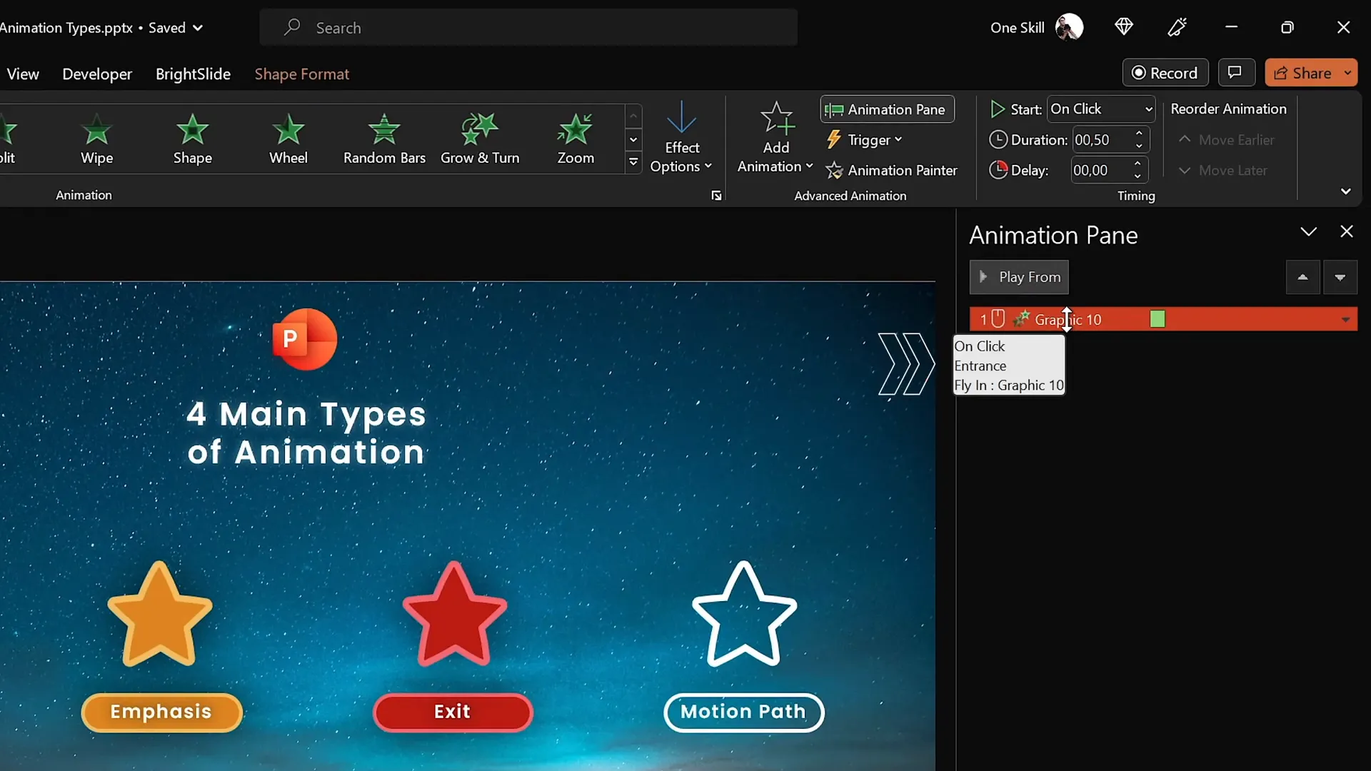 Animation pane showing multiple animations