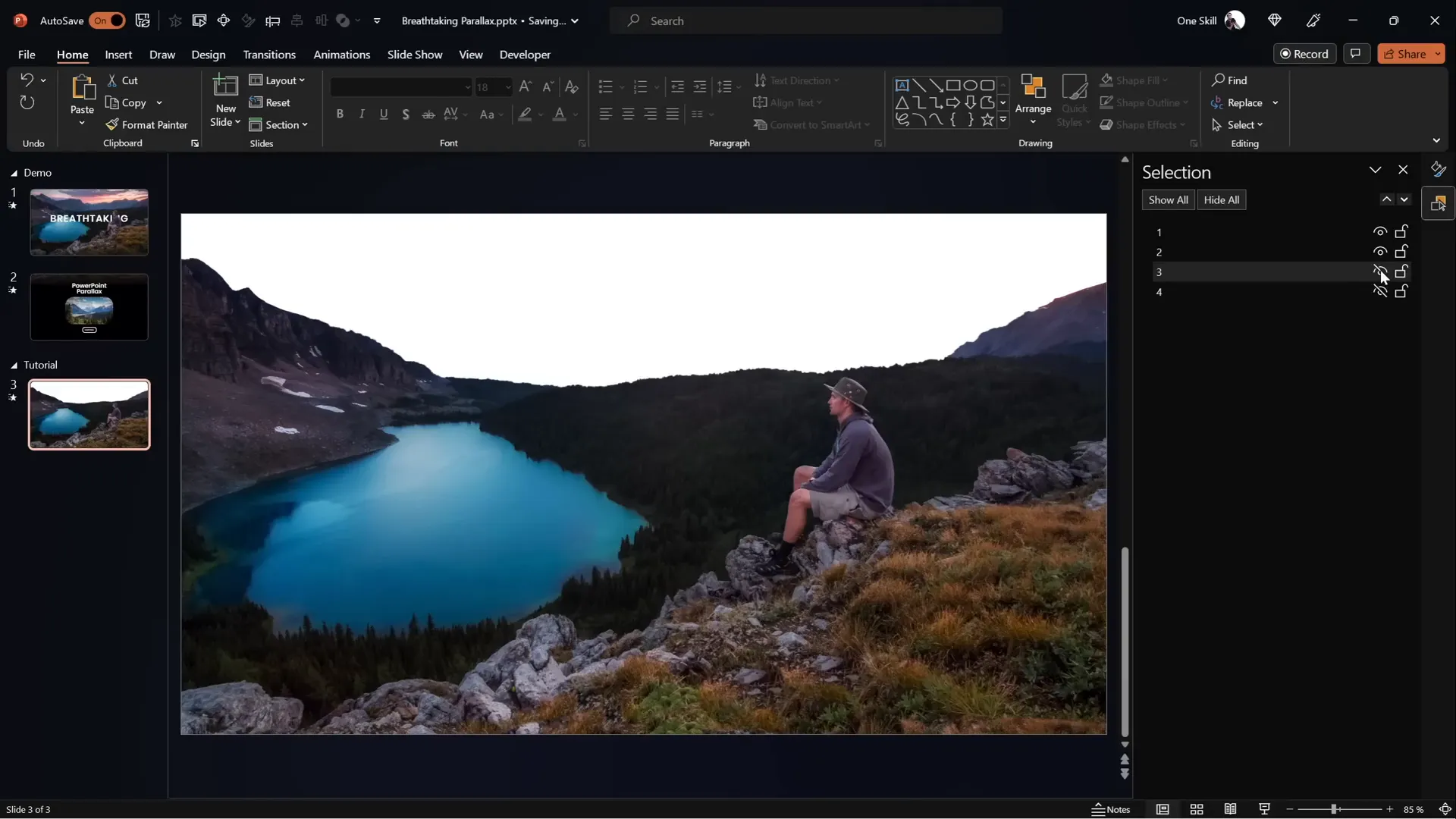 PowerPoint selection pane showing four image layers
