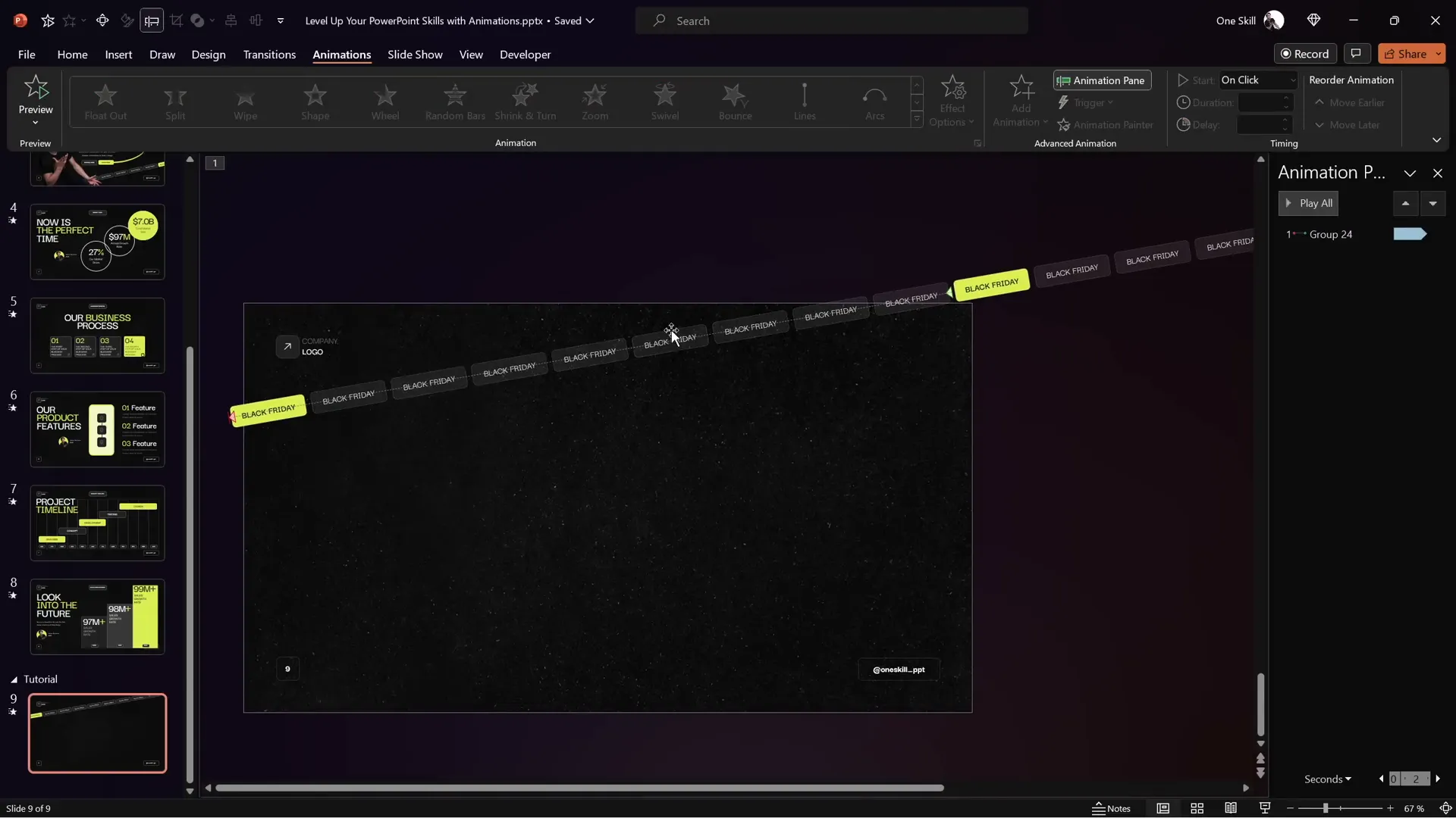 Scrolling bar animation with slower speed and fade transition