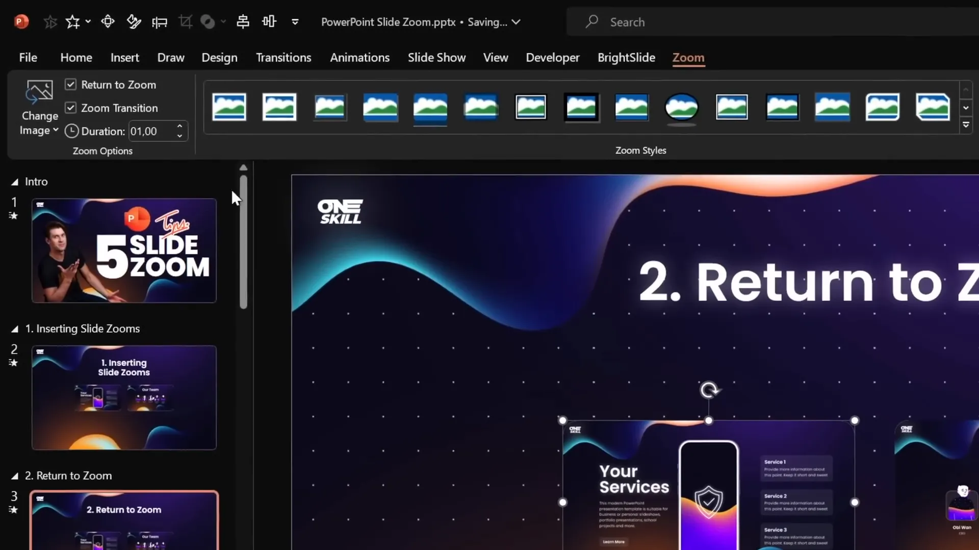 Activating return to zoom feature in PowerPoint