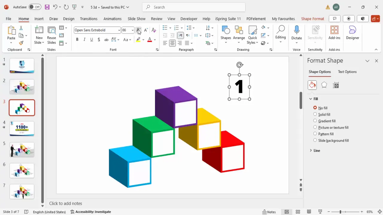 Adding large 3D rotated option numbers on colored boxes