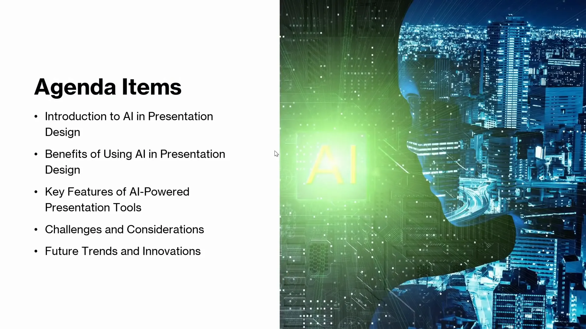 First slide with animations and AI-generated image