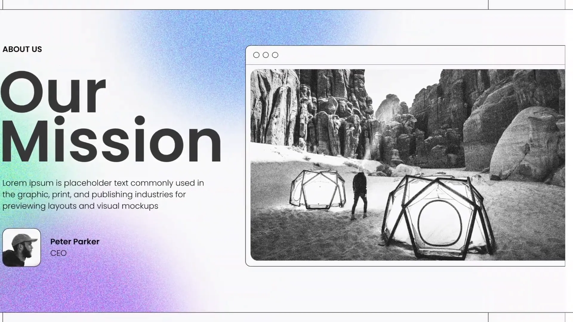 Initial slide layout with balanced placement of photo and text