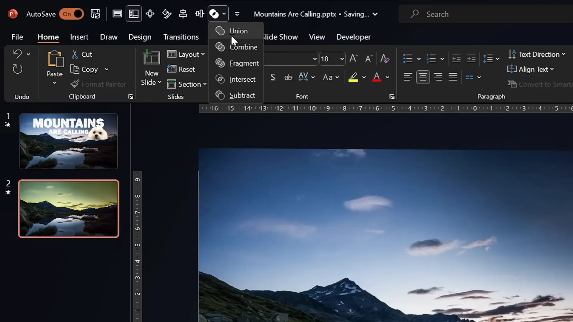 Freeform shape tracing mountain line used to subtract sky from video