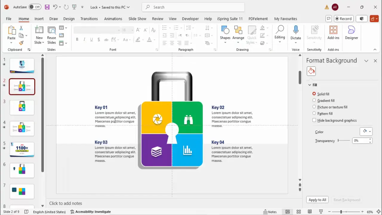 Icons placed over colored padlock segments with titles and detailed text