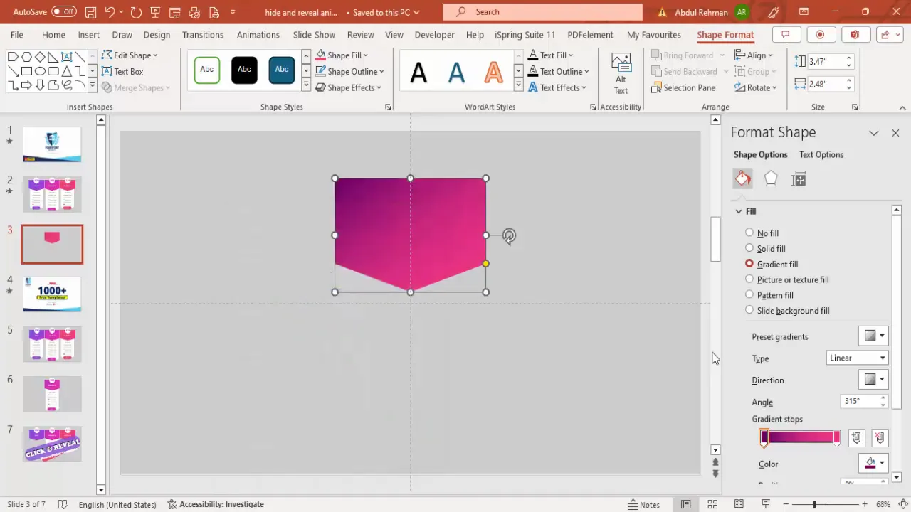 Applying gradient fill to arrow pentagon shape