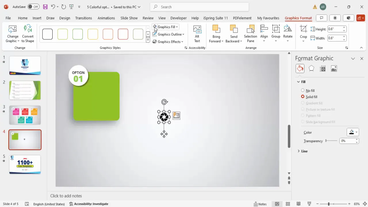 Inserting and styling icons on slide