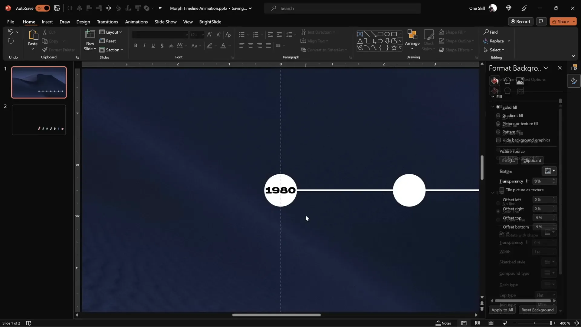 Text boxes with years added inside timeline circles