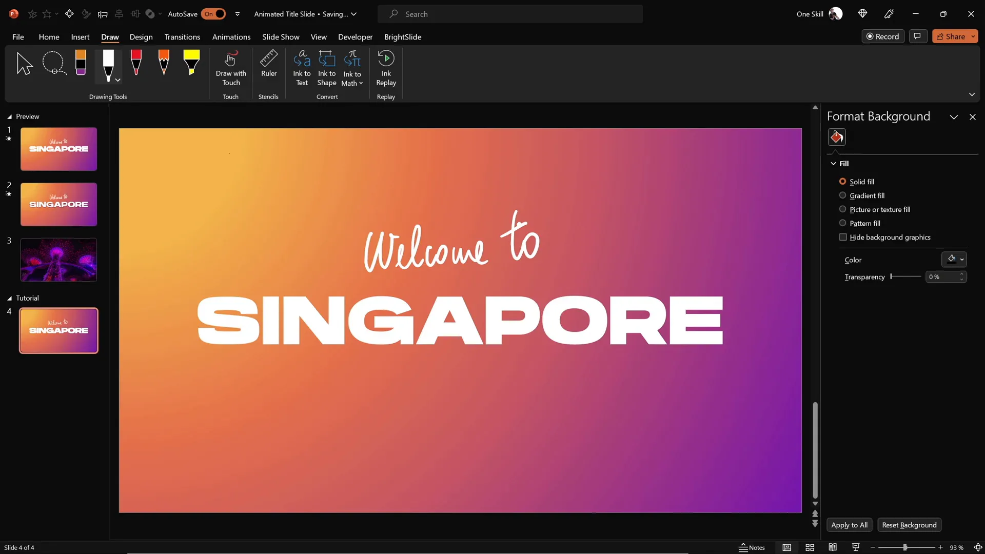 Drawing handwritten text 'Welcome to' above slide title