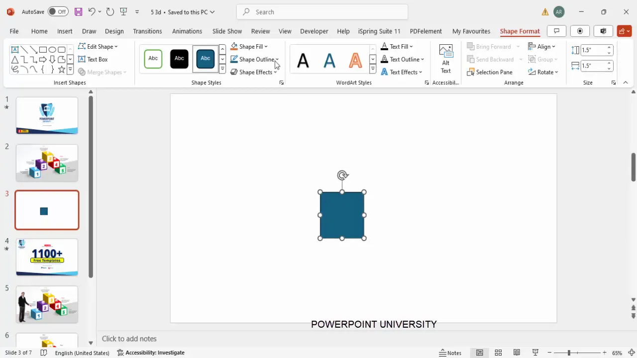Inserting basic rectangle shape and formatting size and color