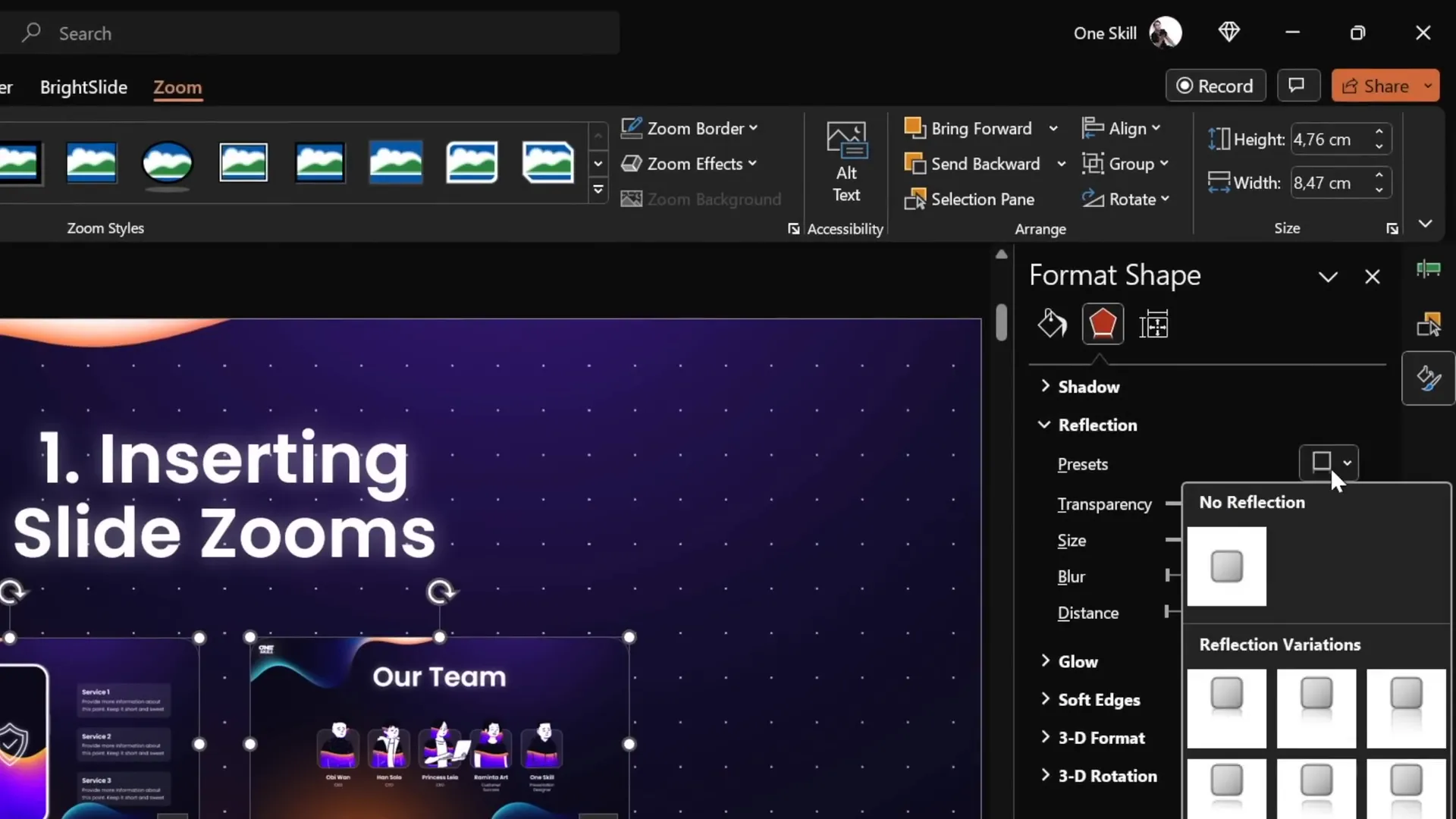 Applying rounded corners and no outline to slide zooms