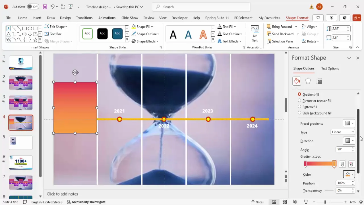 Applying gradient overlays on timeline blocks