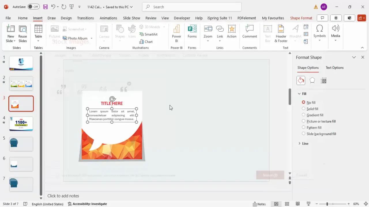Adding title, description text, and quotation mark icons inside the callout shape