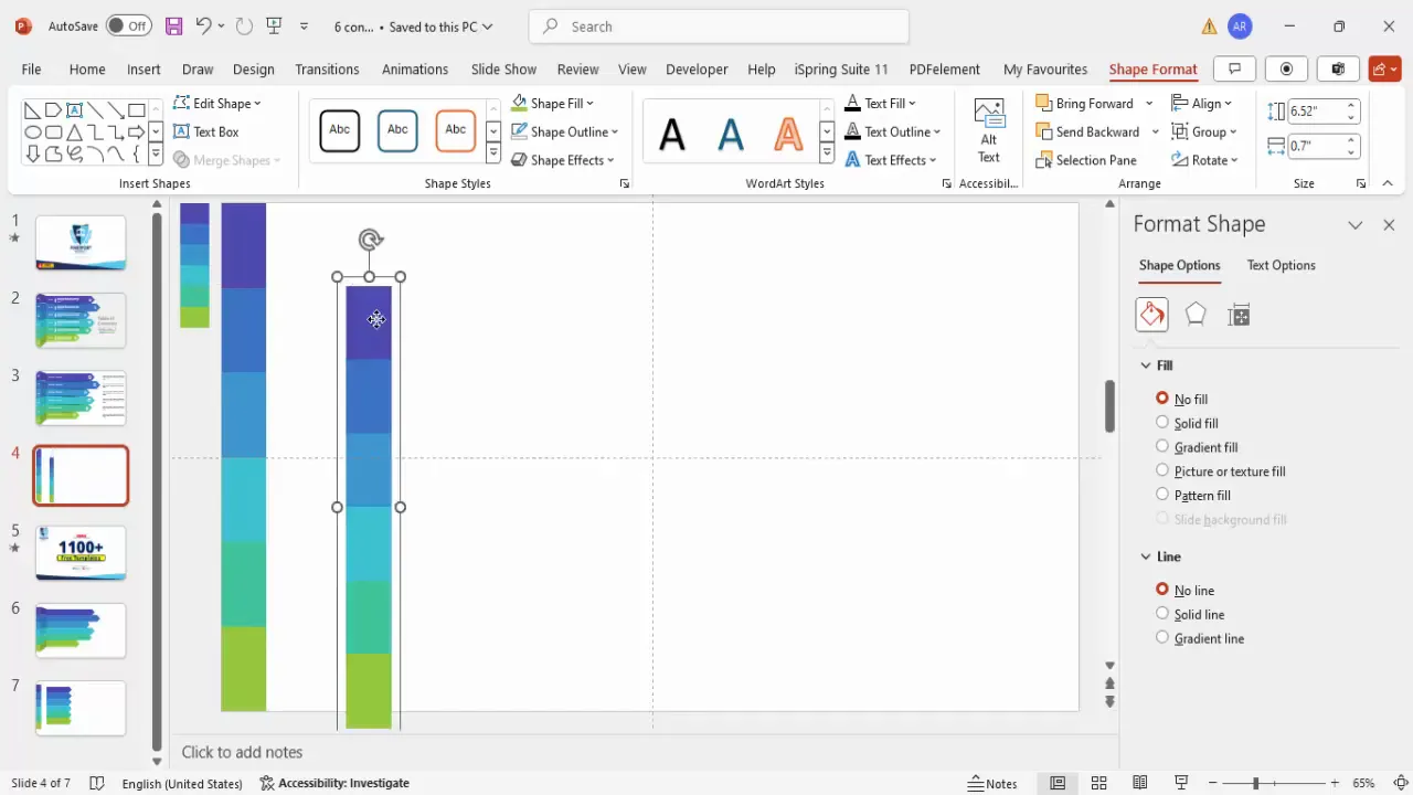 Grouped rectangles resized and centered on the slide