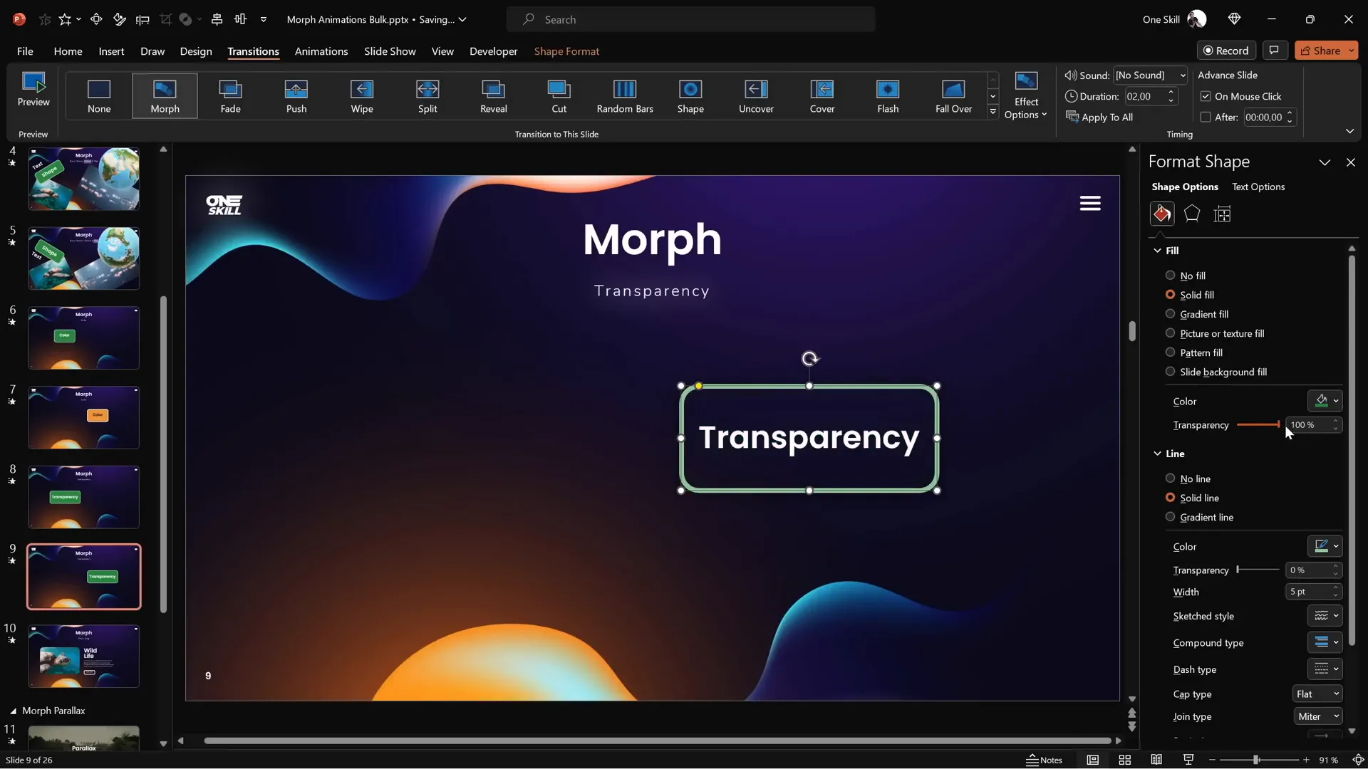 Animating transparency changes with Morph