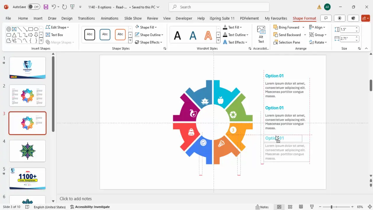 Option numbers and detailed text added and aligned beside infographic segments