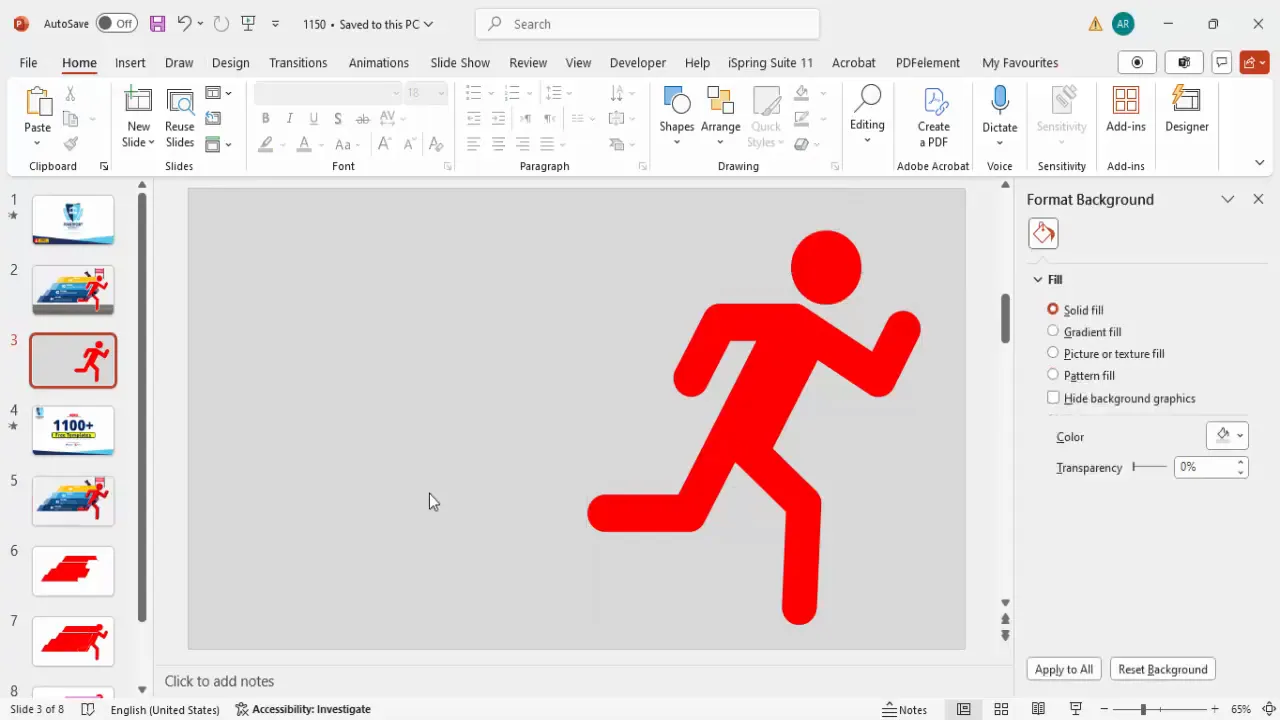 Slide with gray background and workspace setup