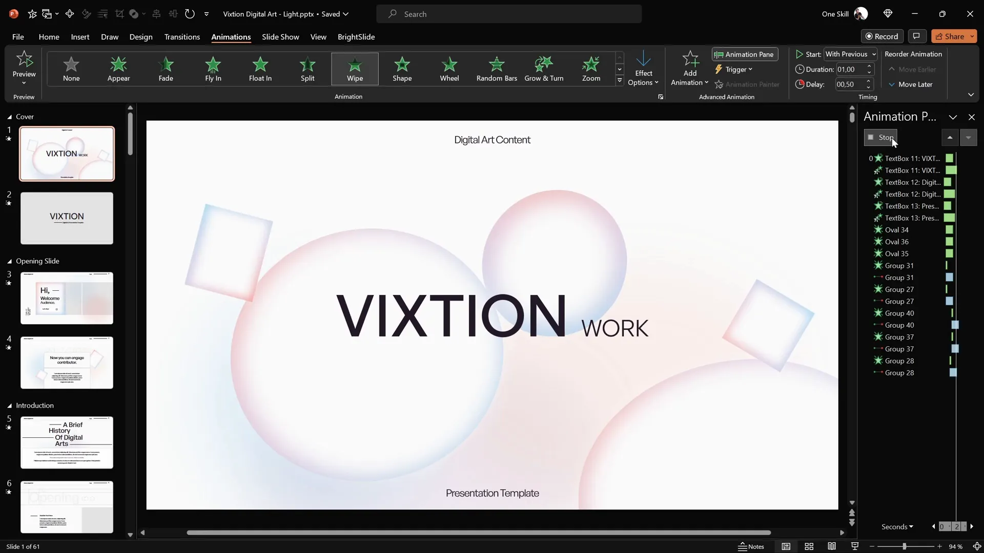 Vixtion Powerpoint template slide master with image placeholders and custom layouts