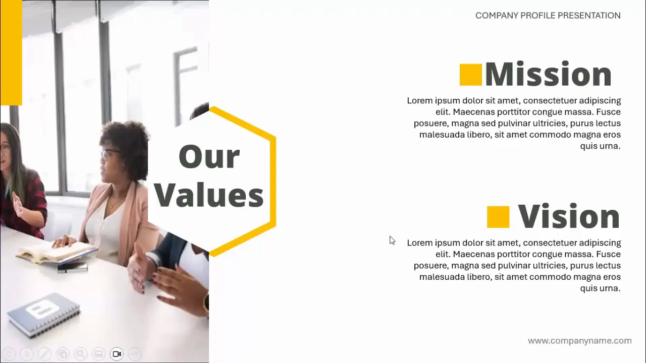 Mission and vision slide with divided layout