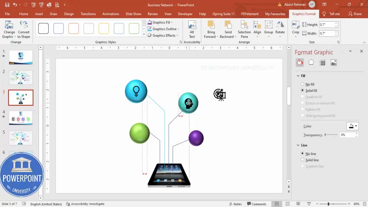 Icons being inserted and positioned on top of each sphere