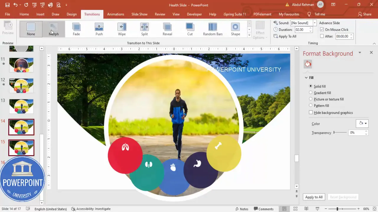 Duplicate slide to create five related slides for morph transition