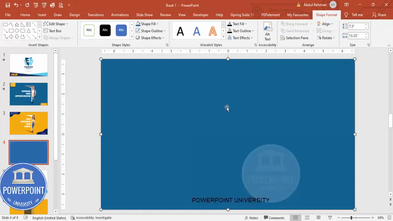 Drawing the full-slide rectangle background and applying dark blue fill