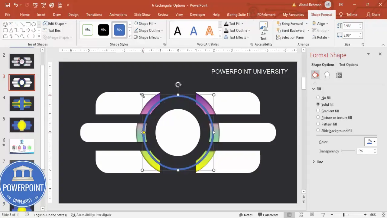 Creating a hollow circle and splitting it for use as a central accent